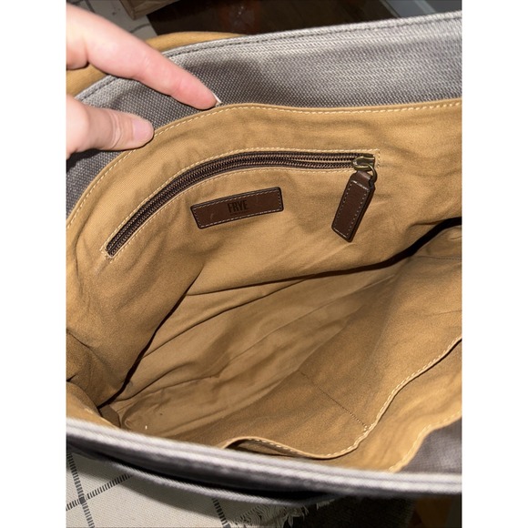 Frye‎ Carter Messenger bag Leather Accents Heavy Duty Canvas Gray EUC MSRP $300 - Picture 5 of 8